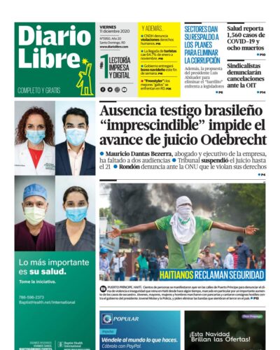 Portada Periódico Diario Libre, Viernes 11 de Diciembre, 2020