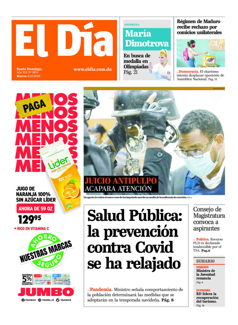 Portada Periódico El Día, Martes 08 de Diciembre, 2020