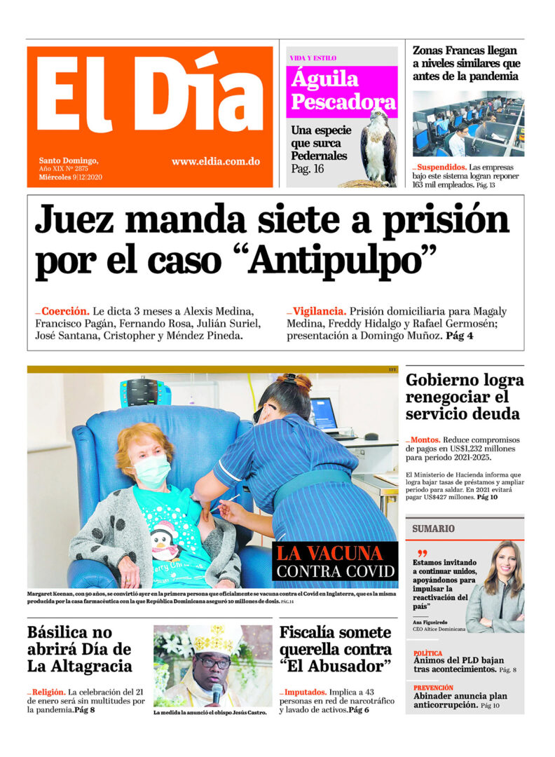 Portada Periódico El Día, Miércoles 09 de Diciembre, 2020