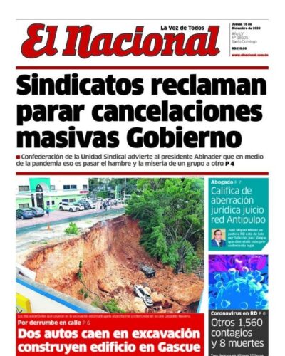Portada Periódico El Nacional, Jueves 10 de Diciembre, 2020