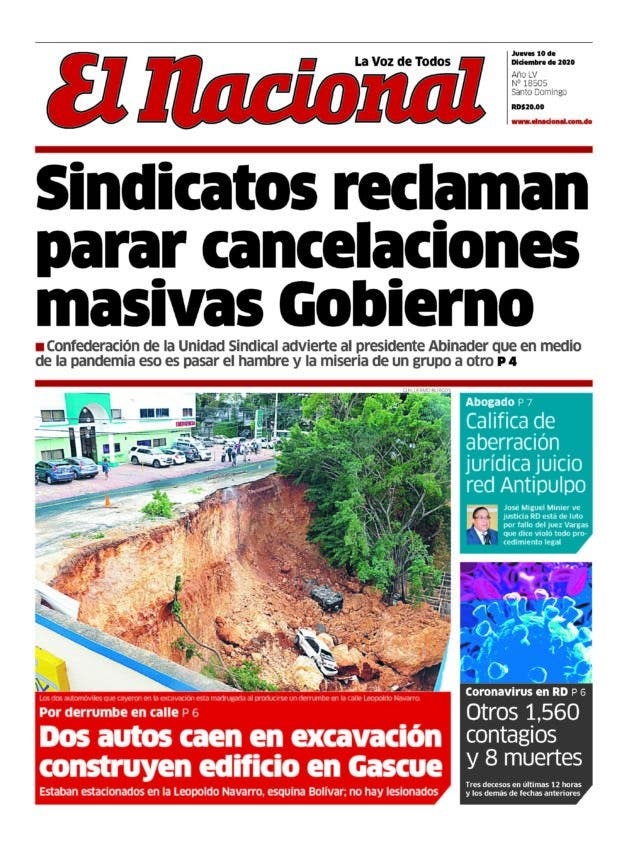 Portada Periódico El Nacional, Jueves 10 de Diciembre, 2020