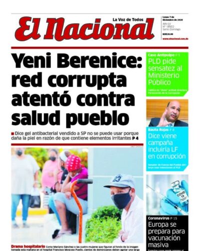 Portada Periódico El Nacional, Lunes 07 de Diciembre, 2020