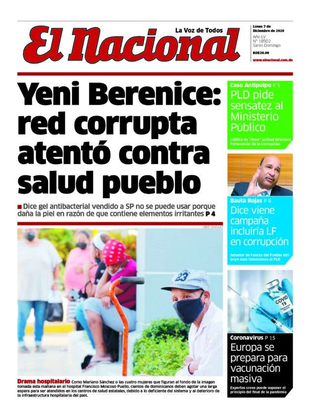 Portada Periódico El Nacional, Lunes 07 de Diciembre, 2020