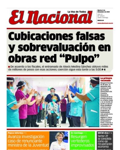 Portada Periódico El Nacional, Martes 08 de Diciembre, 2020