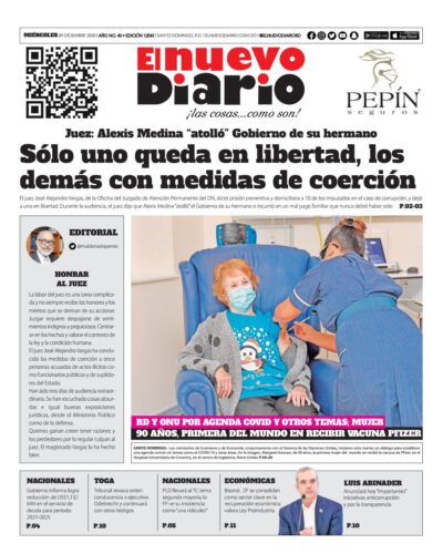 Portada Periódico El Nuevo Diario, Miércoles 09 de Diciembre, 2020