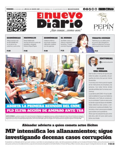 Portada Periódico El Nuevo Diario, Viernes 04 de Diciembre, 2020