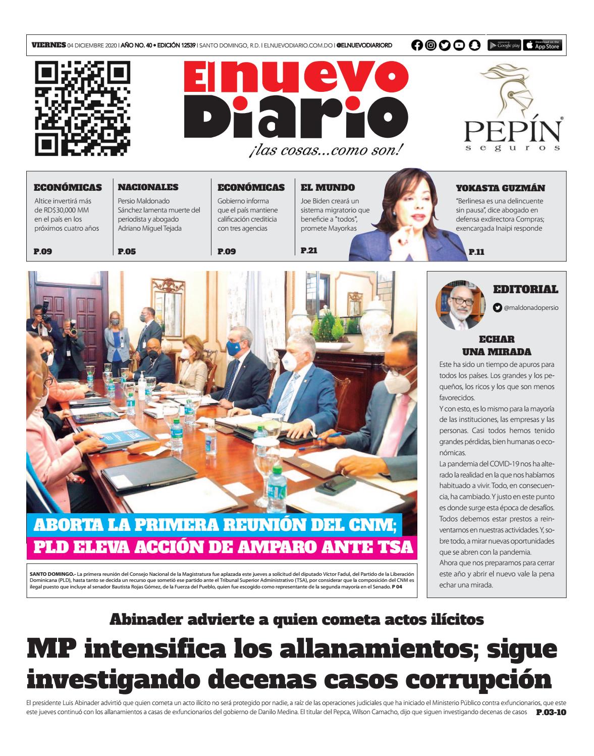 Portada Periódico El Nuevo Diario, Viernes 04 de Diciembre, 2020