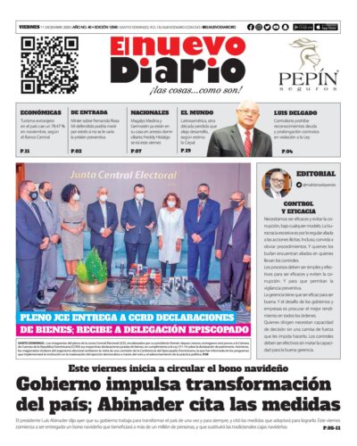 Portada Periódico El Nuevo Diario, Viernes 11 de Diciembre, 2020