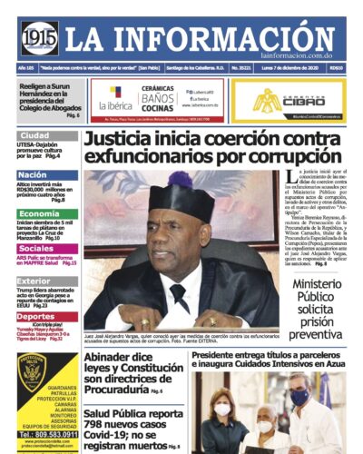 Portada Periódico La Información, Lunes 07 de Diciembre, 2020