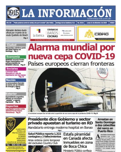 Portada Periódico La Información, Lunes 21 de Diciembre, 2020
