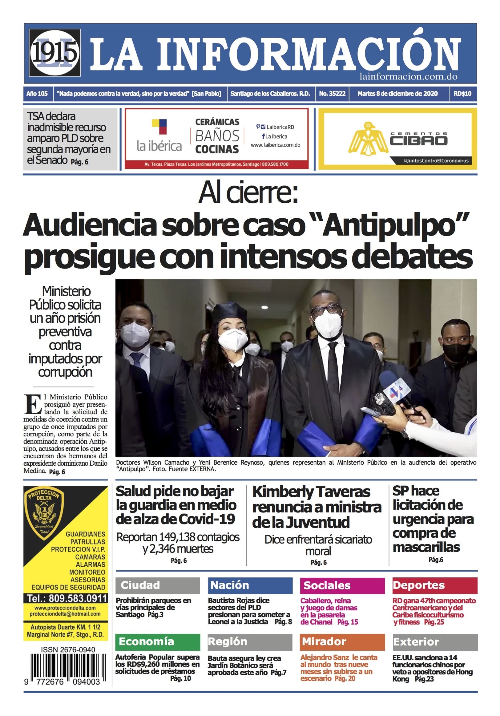 Portada Periódico La Información, Martes 08 de Diciembre, 2020