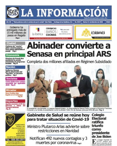 Portada Periódico La Información, Martes 15 de Diciembre, 2020