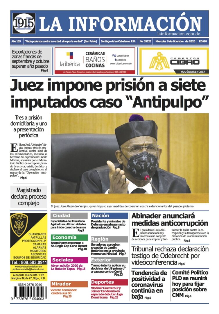 Portada Periódico La Información, Miércoles 09 de Diciembre, 2020