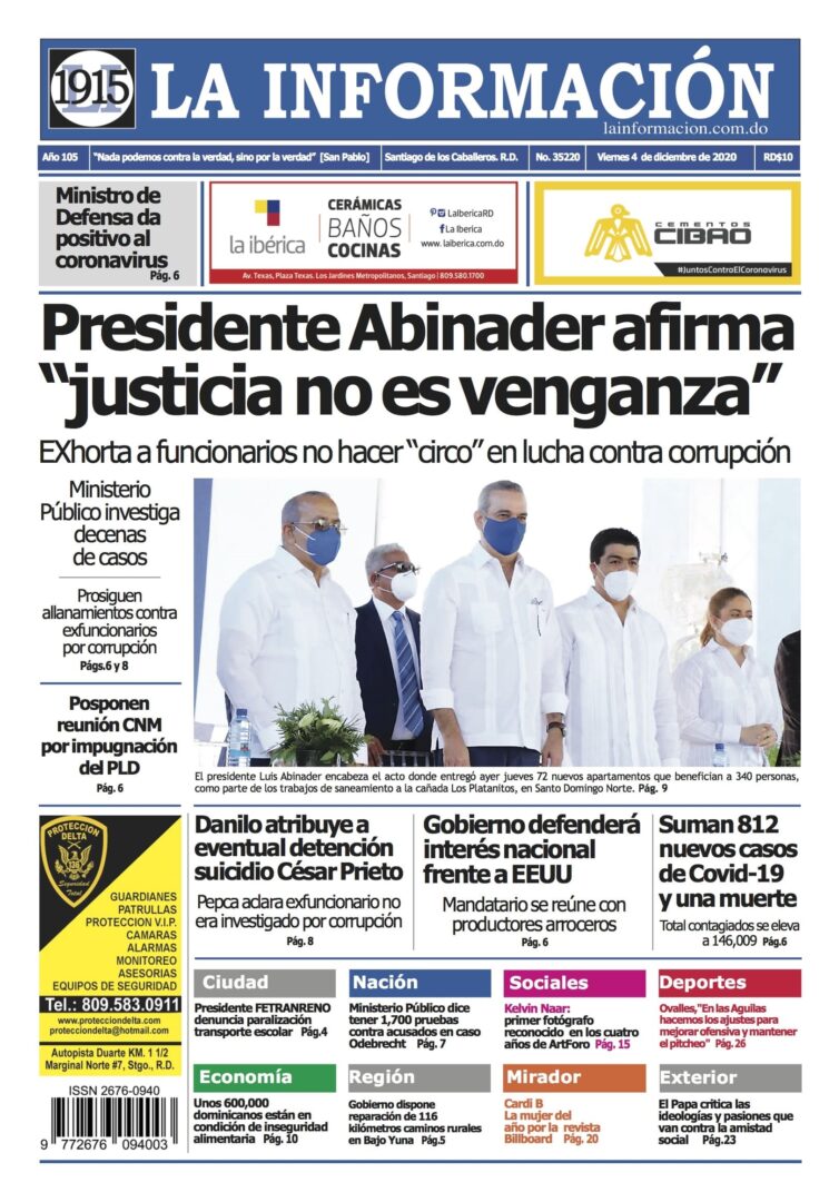 Portada Periódico La Información, Viernes 04 de Diciembre, 2020