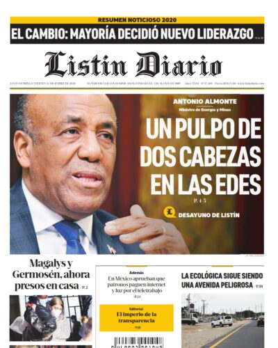 Portada Periódico Listín Diario, Viernes 11 de Diciembre, 2020