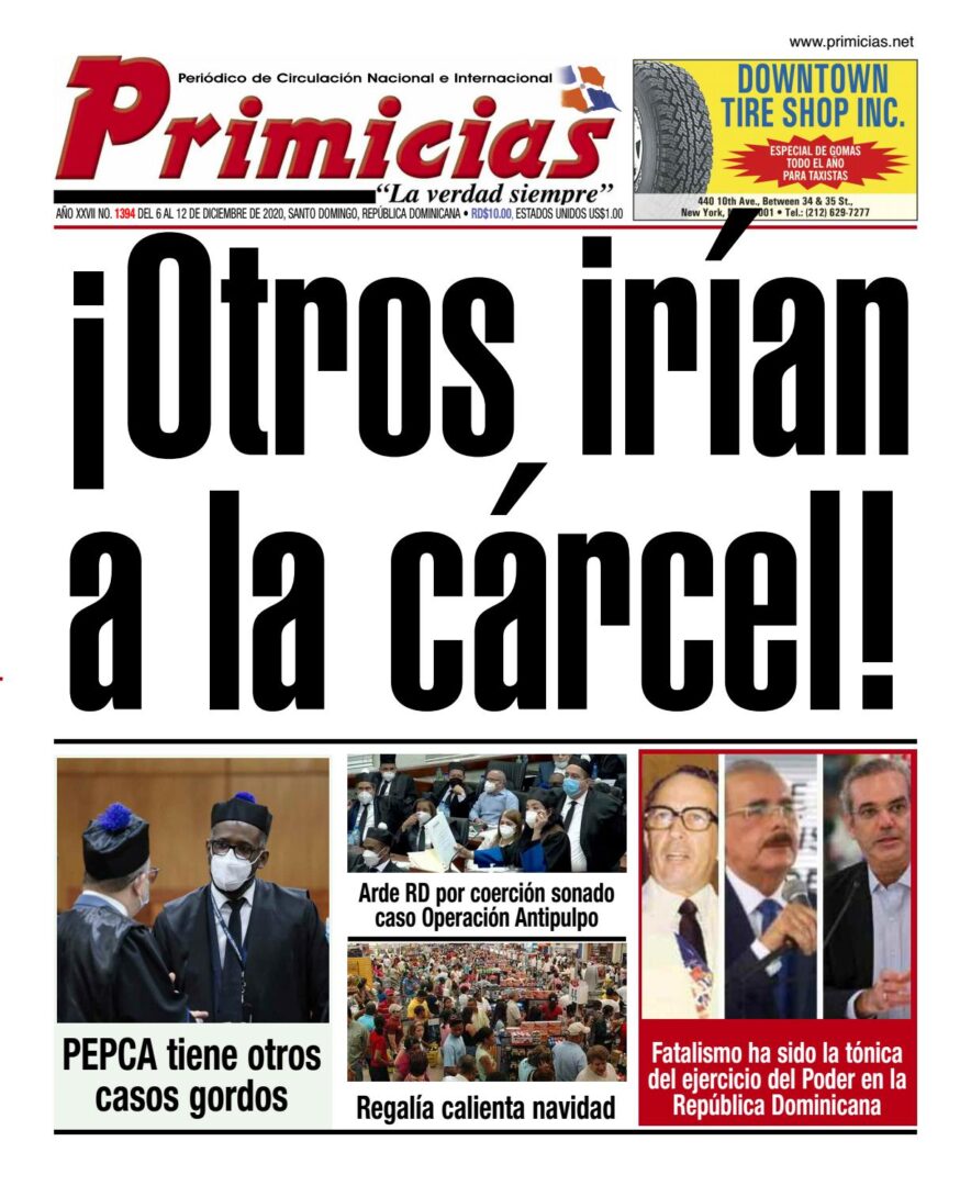 Portada Periódico Primicias, Jueves 10 de Diciembre, 2020