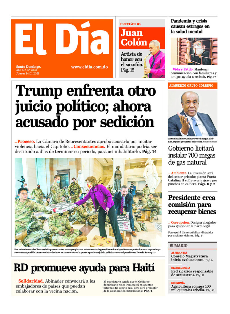 Portada Periódico El Día, Jueves 14 de Enero, 2021