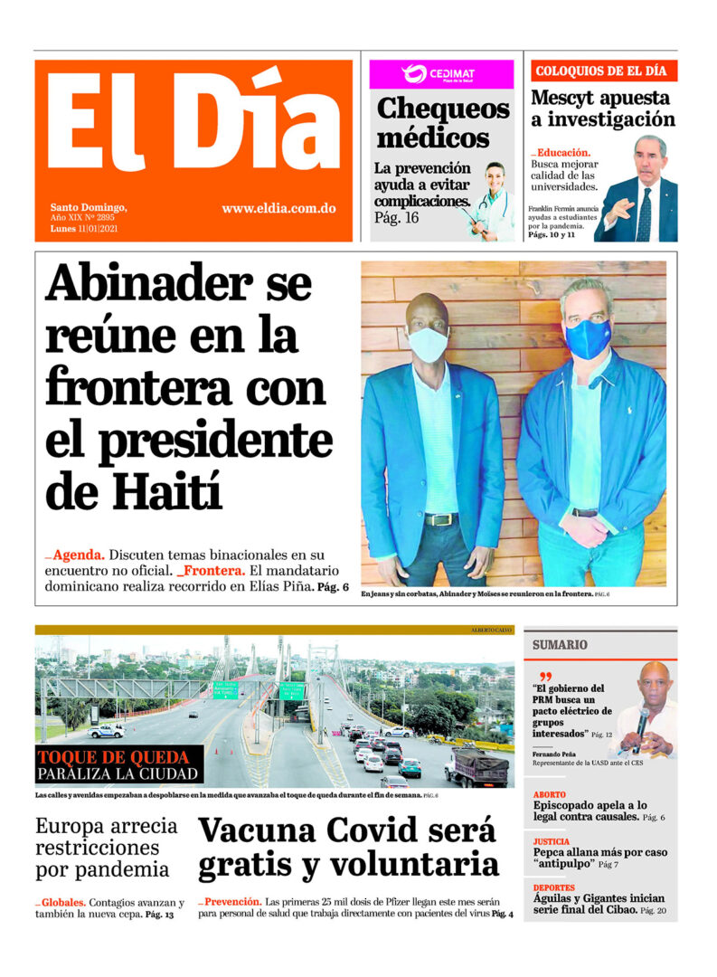 Portada Periódico El Día, Lunes 11 de Enero, 2021