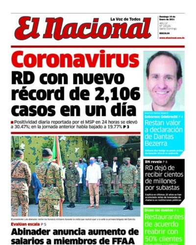 Portada Periódico El Nacional, Domingo 10 de Enero, 2021
