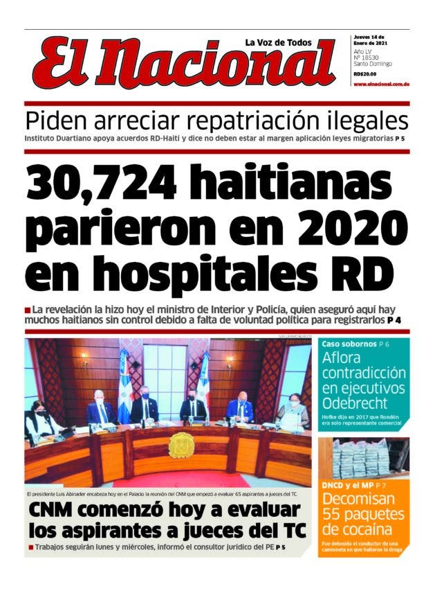 Portada Periódico El Nacional, Jueves 14 de Enero, 2021