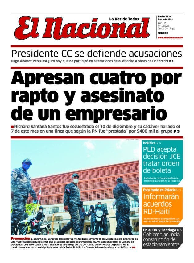 Portada Periódico El Nacional, Martes 12 de Enero, 2021