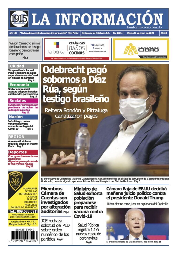 Portada Periódico La Información, Martes 12 de Enero, 2021