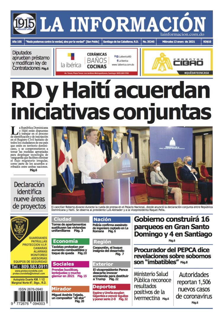 Portada Periódico La Información, Miércoles 13 de Enero, 2021