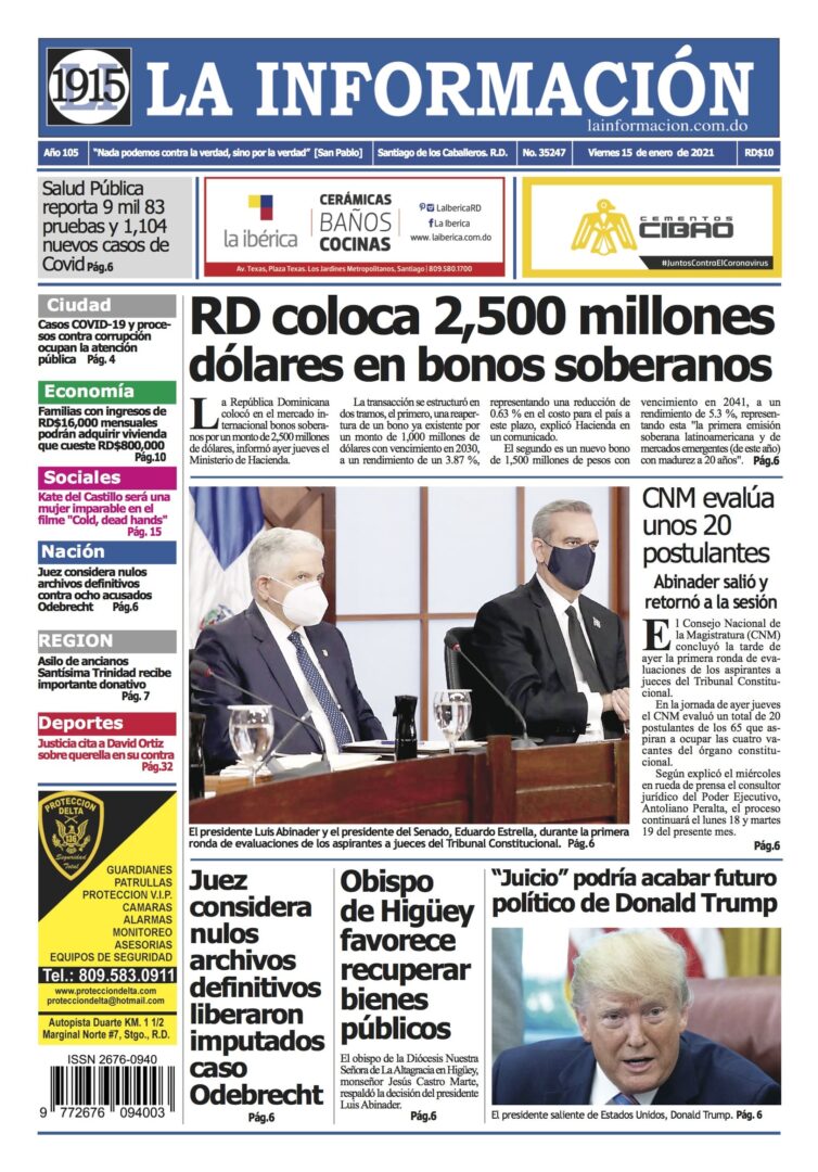 Portada Periódico La Información, Viernes 15 de Enero, 2021