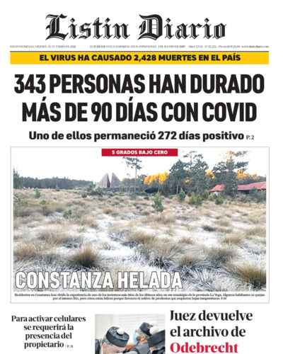 Portada Periódico Listín Diario, Viernes 15 de Enero, 2021