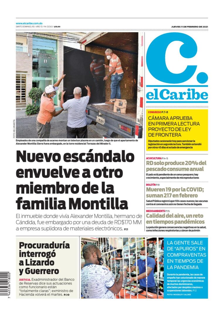 Portada Periódico El Caribe, Jueves 11 de Febrero, 2021