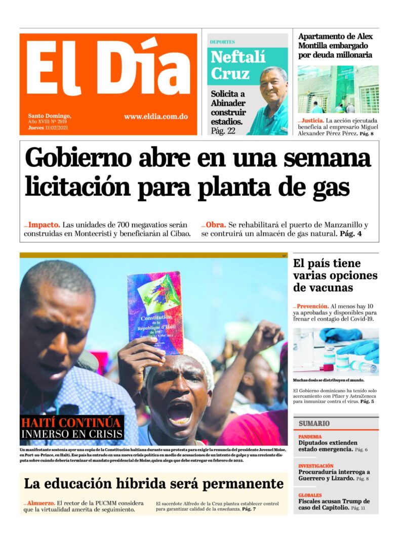 Portada Periódico El Día, Jueves 11 de Febrero, 2021