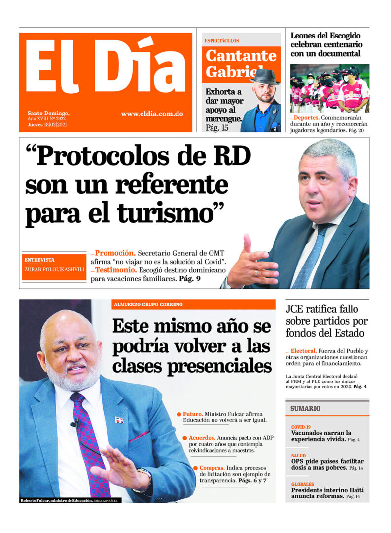 Portada Periódico El Día, Jueves 18 de Febrero, 2021