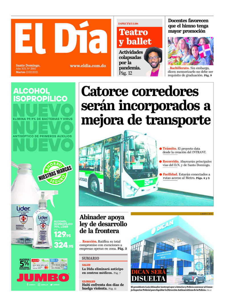 Portada Periódico El Día, Martes 02 de Febrero, 2021