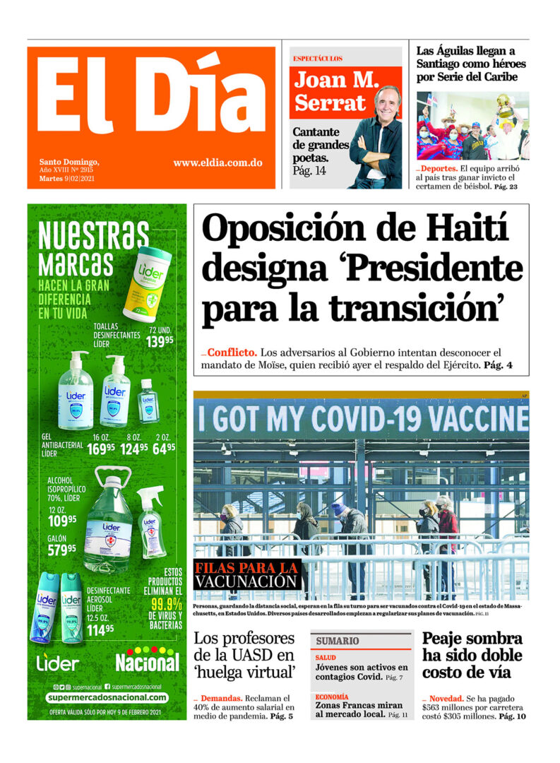 Portada Periódico El Día, Martes 09 de Febrero, 2021