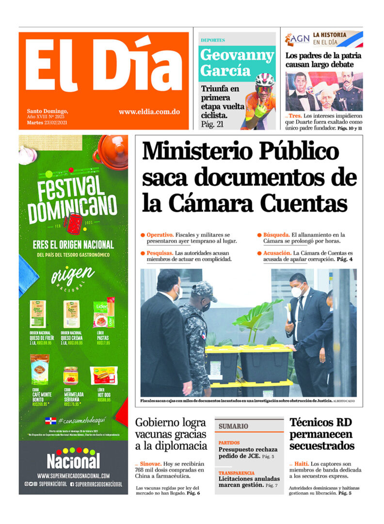 Portada Periódico El Día, Martes 23 de Febrero, 2021
