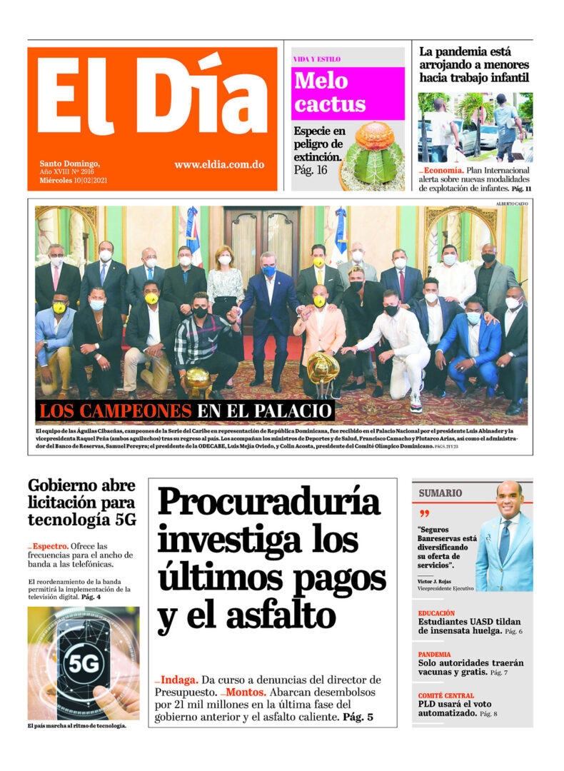 Portada Periódico El Día, Miércoles 10 de Febrero, 2021