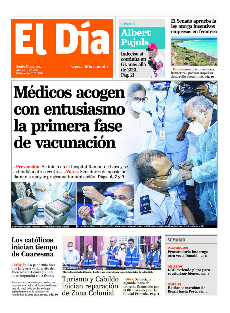 Portada Periódico El Día, Miércoles 17 de Febrero, 2021