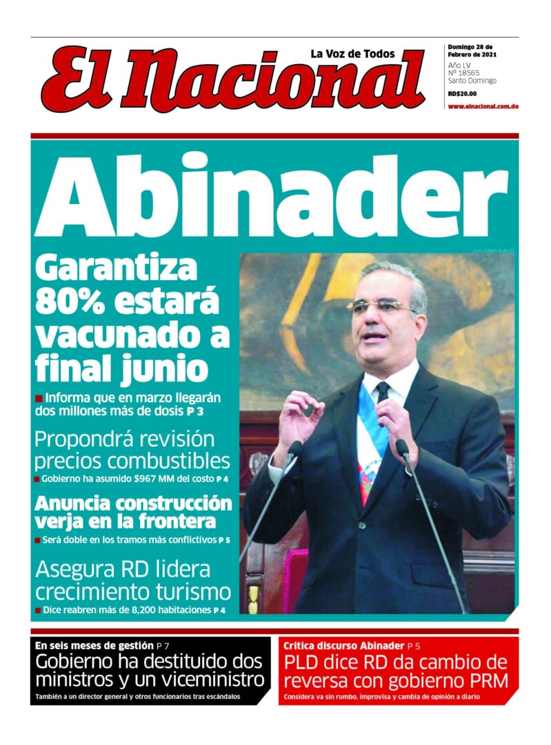Portada Periódico El Nacional, Domingo 28 de Febrero, 2021