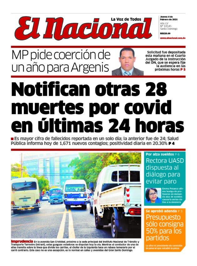 Portada Periódico El Nacional, Jueves 04 de Febrero, 2021
