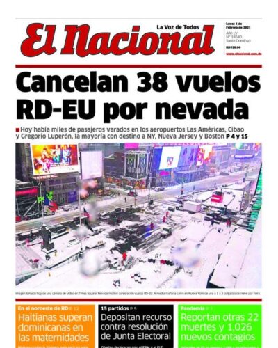Portada Periódico El Nacional, Lunes 01 de Febrero, 2021