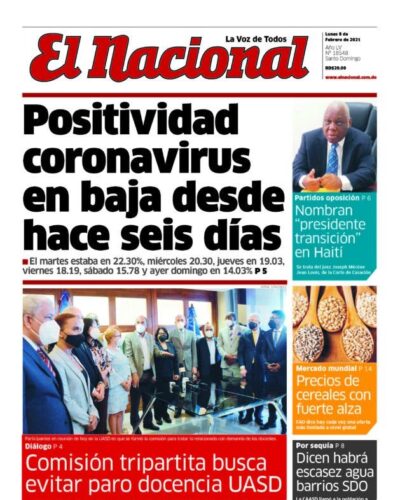 Portada Periódico El Nacional, Lunes 08 de Febrero, 2021