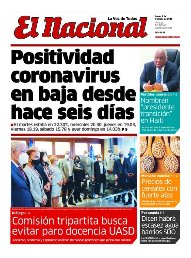 Portada Periódico El Nacional, Lunes 08 de Febrero, 2021
