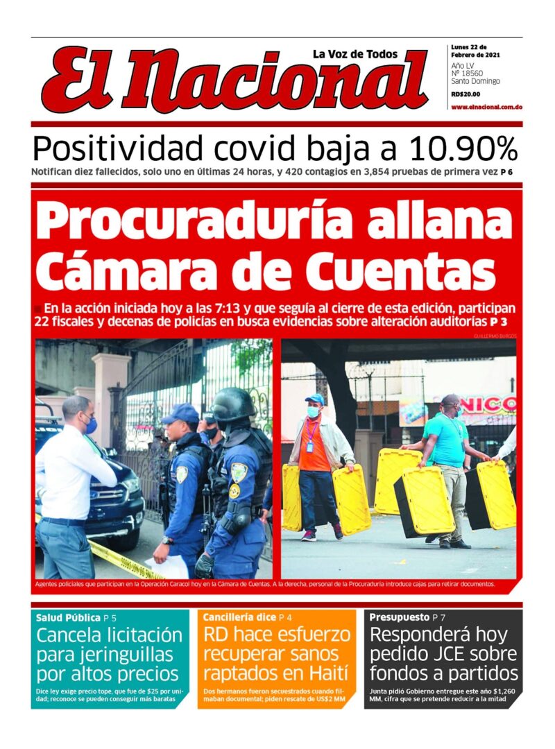 Portada Periódico El Nacional, Lunes 22 de Febrero, 2021