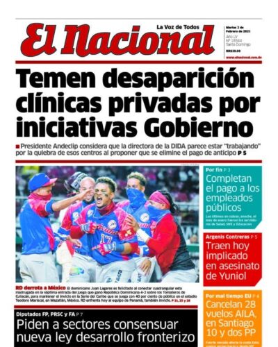Portada Periódico El Nacional, Martes 02 de Febrero, 2021