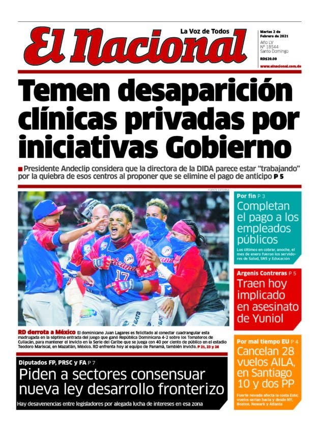 Portada Periódico El Nacional, Martes 02 de Febrero, 2021