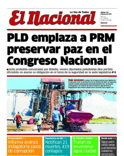 Portada Periódico El Nacional, Martes 09 de Febrero, 2021