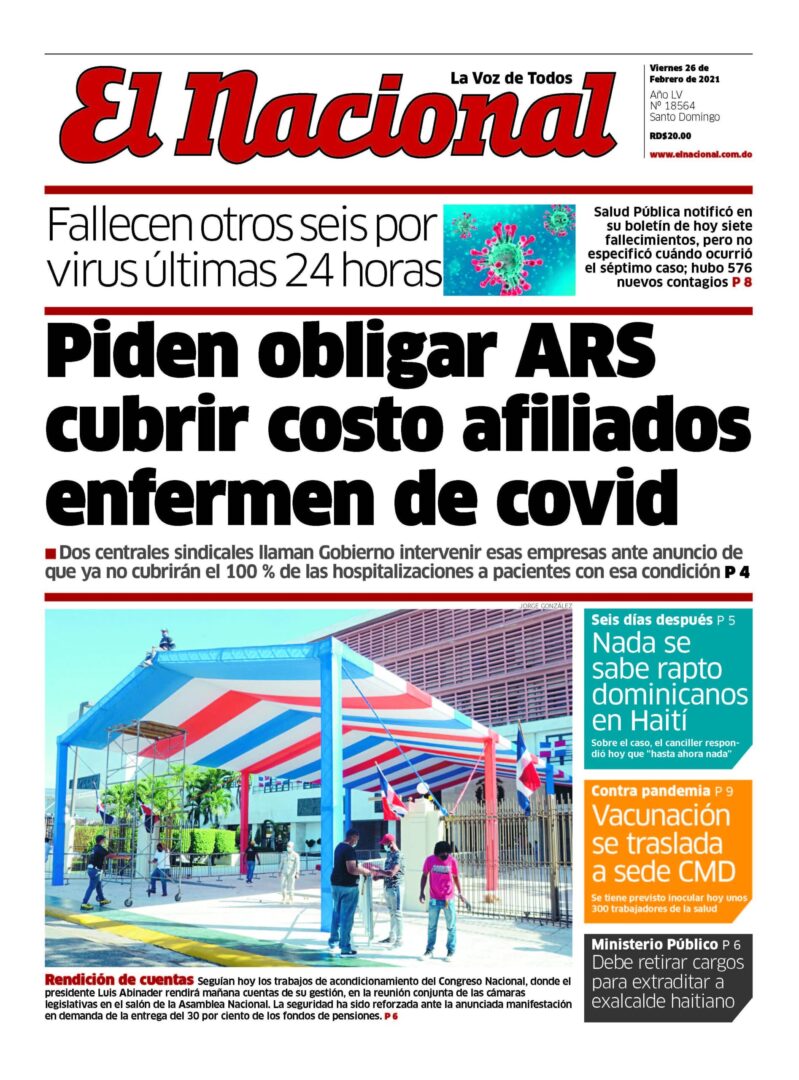 Portada Periódico El Nacional, Viernes 26 de Febrero, 2021
