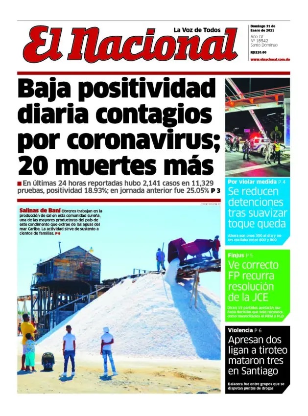 Portada Periódico El Nacional, Viernes 31 de Enero, 2021