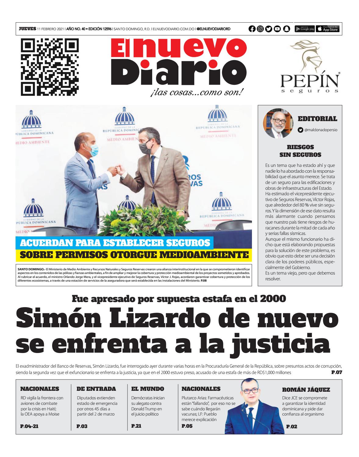 Portada Periódico El Nuevo Diario, Jueves 11 de Febrero, 2021