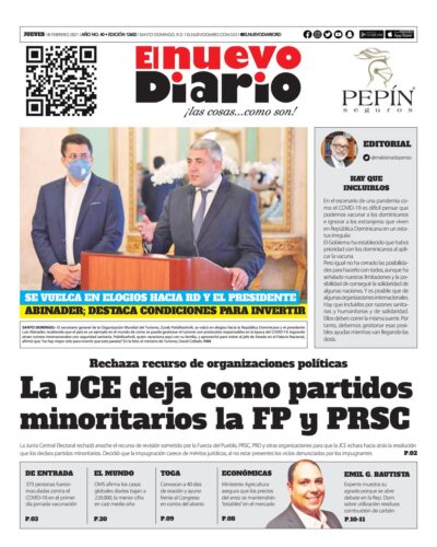 Portada Periódico El Nuevo Diario, Jueves 18 de Febrero, 2021